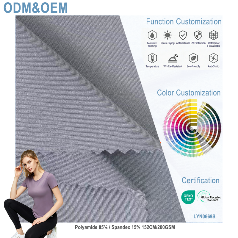 Recycled Nylon Spandex Fabric 200GSM Breathable for Sportswear T Shirts Casual Sustainable Eco Apparel Garments