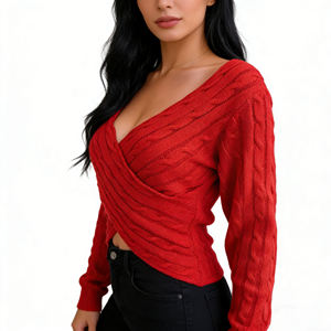 Nouveau <span class=keywords><strong>Pull</strong></span> Tricoté Femme 2026 Col V Croisé <span class=keywords><strong>Sexy</strong></span> Manches Longues Couleur Unie Décontracté Automne Printemps - Product Image 6