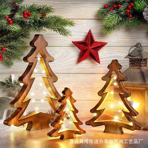 Ornement lumineux en bois pour arbre de Noël, style rustique en bois massif, pour décoration de Noël, lumière d'ambiance de chambre à coucher, accessoire photo - Product Image 1