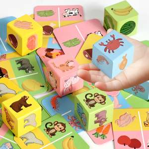 Giocattolo creativo colorato per bambini in età prescolare, animali e <span class=keywords><strong>IT</strong></span> blocchi di abbinamento per alimenti, puzzle educativo precoce con cubi di legno - Product Image 5
