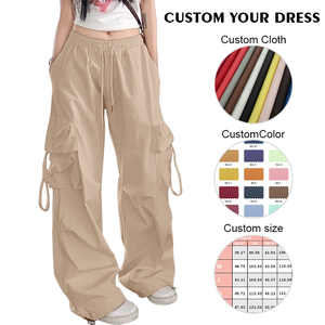 Custom OEM Manufacturer Vintage Pockets High Waist Streetwear <strong>Baggy</strong> Casual <strong>Ladies</strong> Long Parachute Cargo Pant for Women <strong>Trousers</strong> - Product Image 2