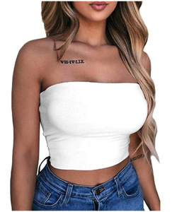 Individuelles Logo Neue Damen Niedliche Workout-Shirts Sexy Einfarbig Weiß Schwarz Gestricktes Tube-Top für Frauen - Product Image 6