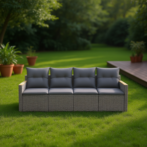 ชุดโซฟาสวนสีเทา Parese 4 ที่นั่ง เฟอร์นิเจอร์หวายสำหรับกลางแจ้ง ดีไซน์ร่วมสมัย - Product Image 2