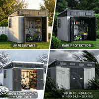 Abri de jardin moderne en résine plastique 12x10, grande maison de rangement extérieure à toit en pente, kit de construction étanche et ventilé avec plancher - En promotion