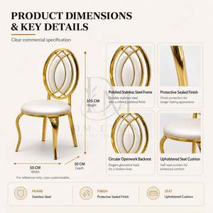 Gold <b>Green</b> Upholstered Stainless Steel <b>Chair</b> with Oval Back for Wedding Hotel Reception Rental and Banquet Furniture Wholesale - Product Image 4