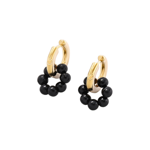 Boucles d'oreilles à double boucle en forme de T, plaquées or, avec perles noires, pour femmes - Product Image 4