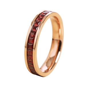 18K PVD Gold Plated Stainless Steel Channel <b>Set</b> <b>Square</b> CZ Ring | Multicolor Options | Waterproof Stackable Fashion Jewelry - Product Image 1