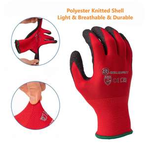 قفازات حماية مطلية بالمطاط اللاتكس بالجملة، حد أدنى منخفض للطلب، قفازات عمل مخصصة من البوليستر للحدائق والبناء والسلامة - Product Image 4