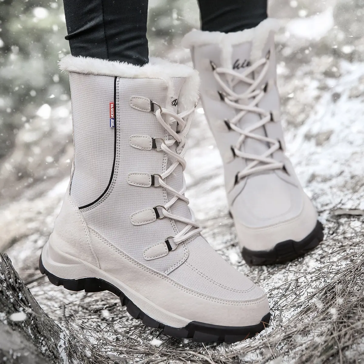 Fashion Women Boot Lace up Round Toe Boots Women Short Ankle Snow Leather Boots Shoes