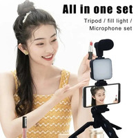 Kit de vlogging pour smartphone avec trépied, support de téléphone, mini microphone, lumière LED, kit de démarrage pour TikTok, diffusion en direct, vidéo YouTube