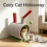 Mignonne Tour d'activités pour chat en forme de cylindre avec cachette, maisonnette en velours côtelé et colonnes à gratter en sisal