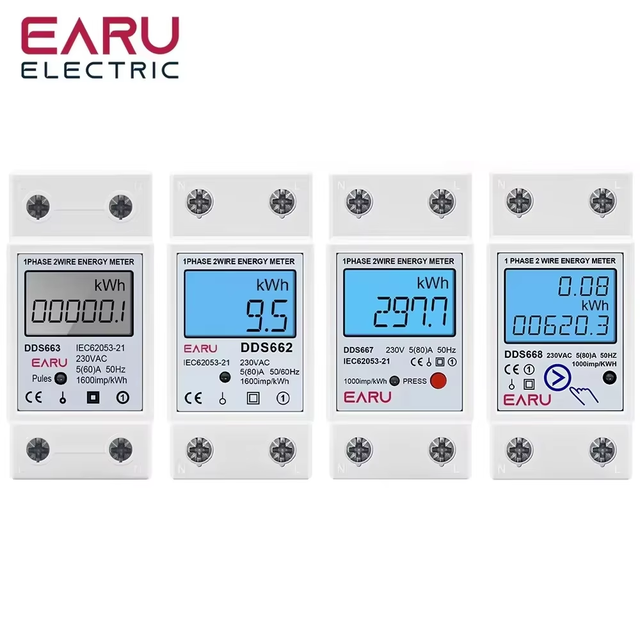 EARU Single Phase LCD Digital Energy Meter Reset Zero kWh Voltage Current Power Consumption Counter Electric Wattmeter 220V DDS