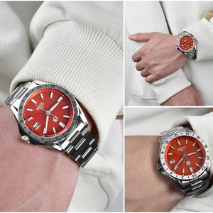 San Martin Men GMT Watch 39mm <b>Automatic</b> Mechanical <b>Wristwatch</b> 10Bar BGW-9 Luminous Sapphire NH34 Rare Mineral Gemstone Dial - Product Image 4