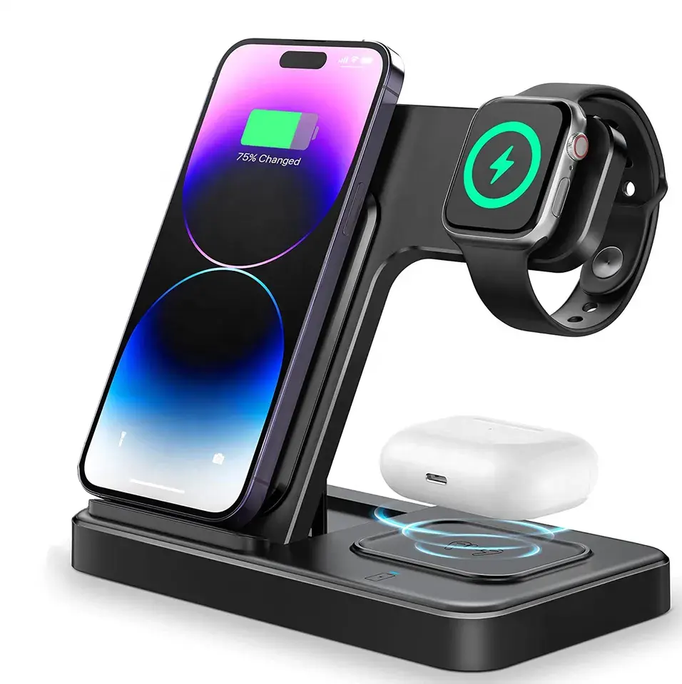 15W Schnell ladestation Telefon halter Faltbar 3 IN 1 Wireless Charger Telefonst änder für iPhone 14 Pro Max 13 12