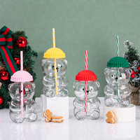 Gobelet en verre borosilicate en forme d'ours mignon avec couvercle coloré et paille pour jus, lait, thé glacé et cadeaux pour enfants