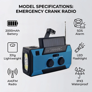 Radio de Emergencia Solar con Manivela y Alarma SOS de 2000mAh para Preparación en Caso de Huracanes - Product Image 2
