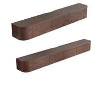 Meuble TV mural flottant en MDF noyer avec éclairage LED, coins arrondis, console multimédia, porte rabattable, tiroir de rangement, meuble de télévision