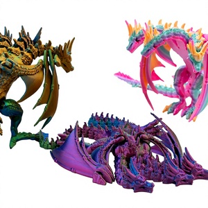 Modèle de dragon à trois têtes imprimé en 3D, jouet articulé avec ailes mobiles, dragon de simulation flexible et mobile, décoration de bureau - Product Image 2