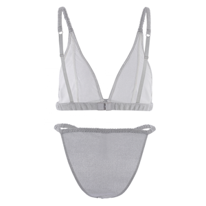 Ensemble de bikini métallique argenté personnalisé, soutien-gorge triangle pailleté et string, maillot de bain 2 pièces pour femmes, OEM - Product Image 2