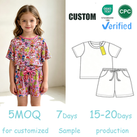 Ensemble de détente 2 pièces en bambou pour enfants, imprimé dessin animé peint à la main, OEM ODM, pyjama doux et respirant en fibre de bambou et élasthanne pour tout-petits