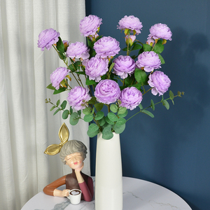 Flor de peonía de seda artificial, tallo único, ranúnculo persa, tallo largo, 3 cabezas, rosa de peonía para boda, fiesta de vacaciones - Product Image 6