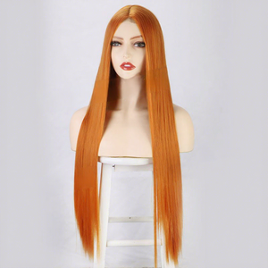 Peluca sintética de encaje frontal con cabello largo y liso para mujer europea y americana, resistente al calor, con raya al medio, estilo natural. - Product Image 5