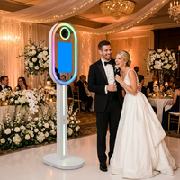 Photomaton portable avec miroir ovale de 15,6 pouces, éclairage annulaire RGB, pour mariage, fête, événement, location