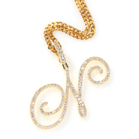 Nouveau Collier Pendentif Lettre Cursive Sertie de Zircons Cubiques, Couleurs Or et Argent, Breloques Alphabet, Bijoux Hip Hop