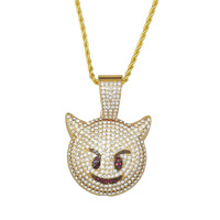 Collar de Moda de Primera Calidad con Colgante de Monstruo de Anime de Dibujos Animados Estilo Elfo Malvado Chapado en Oro y Cadena de Eslabones de Cristal Budista