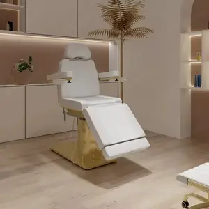 Salon de beauté moderne meubles cils lit facial 3 moteur or blanc lit de soins de beauté à vendre avec rotation