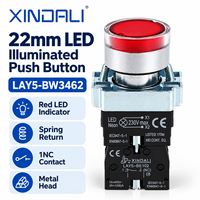 Sakelar Tombol Tekan LED 22mm LAY5-BW3462 Merah Logam Momentary Spring Return 1NC