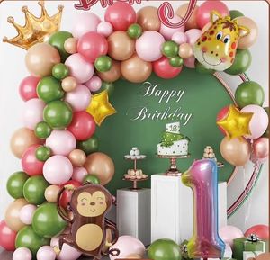Arco de guirnalda de globos de látex de color arcoíris con <span class=keywords><strong>mono</strong></span> de jirafa Estrella 1 globos de papel de aluminio para bebé ONE 2nd 3rd decoración de fiesta de cumpleaños - Product Image 4