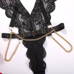 Black Hollow Out Lace Mesh Bodysuit Frauen Sexy Dessous Set - Product Image 5