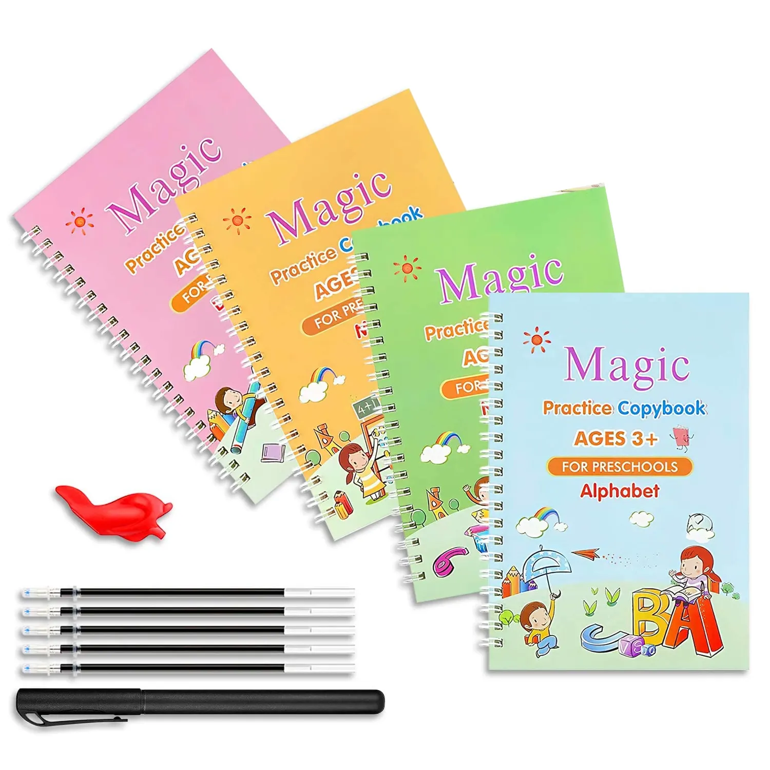 4 Books 1 Pen Perfect Gifts for Preschool Calligraphy Practice Reusable Groove Copybook Thick Paper Magic Practice Copybook