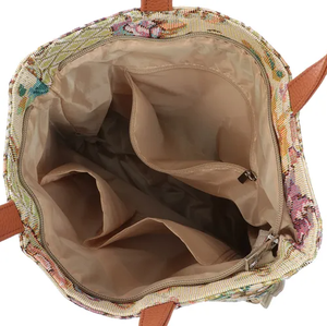 Vintage Floral Tapestry Tote Bag Retro Jacquard Woven Handbag with Faux Leather Handles <b>Large</b> Capacity Polyester Shoulder Bag - Product Image 2
