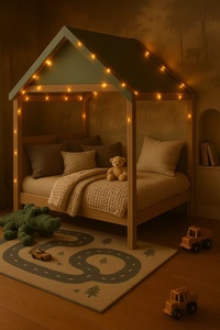 Letto Moderno per Bambini a Forma di Casa in Legno di Pino Massiccio con Tetto, Colore Naturale, Materiale Ecologico per Camera da Letto - Product Image 3