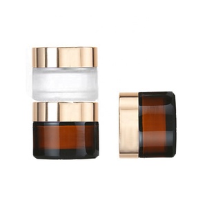 Toples kaca Amber Kecil 15ml, toples kosmetik kaca bulat 15g tutup emas ringan 0.5oz wadah krim mata (GJM01) - Product Image 3