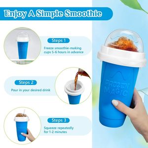 Double Layer Silicone Slushie Maker <b>Cup</b> with <b>Lid</b> <b>and</b> <b>Straw</b> Frozen Smoothie Squeeze <b>Cup</b> Portable DIY Drinkware - Product Image 2