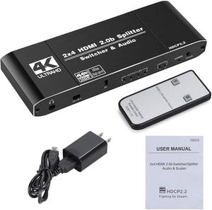 4K <span class=keywords><strong>HDMI</strong></span> SWITCH Splitter 2x4K 60Hz 2.0B <span class=keywords><strong>HDMI</strong></span> 2 in 4 OUT พร้อม scalar Optical Toslink SPDIF 3.5MM เครื่องแยกสวิตช์ - Product Image 2