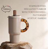 Gobelet isotherme en acier inoxydable personnalisé avec poignée en acrylique à motif léopard, mug à café LFGB 1L 30oz