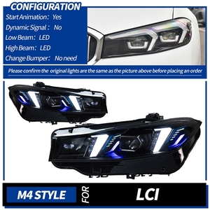 Faro LED per <span class=keywords><strong>BMW</strong></span> Serie 3 G20 2023-2024, Gruppo Fari LED Stile Laser, Stile Fang, DRL Bicolore - Product Image 1