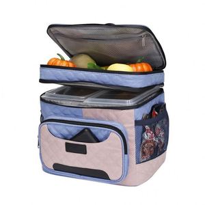 Sac isotherme double paroi en tissu composite color-block, imperméable, à motif losanges, avec fermeture éclair, portable, personnalisable OEM/ODM - Product Image 3