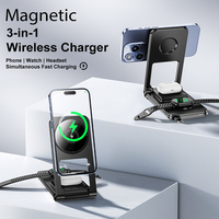 Station de charge rapide 15W Chargeur sans fil électrique Support de téléphone Support d'écouteurs Pliable Multifonctionnel Câble magnétique pliable