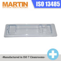 Plateau médical transparent jetable thermoformé sur mesure avec impression par estampage, certifié ISO 13485 pour équipement chirurgical longue durée