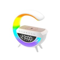 Oplaadbare speaker met kleurrijke LED-lichtstrip, grote digitale wekker, gezellige nachtkastlamp