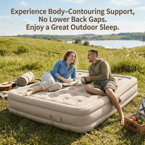 Matelas de camping individuel auto-gonflant de luxe beige, léger et pliable, en PVC, pour glamping et usage hospitalier - Product Image 4