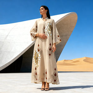 Robe Abaya élégante et stylée en polyester brodé, matériau personnalisé de haute qualité pour femmes musulmanes - Product Image 2