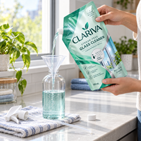 Sachet refermable imprimé sur mesure de 500 ml pour nettoyant vitres sans traces, recharge concentrée, avec fenêtre et fermeture éclair