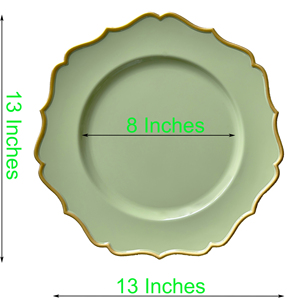 Eleganti Sottopiatti in Plastica Verde Ecologici con Bordo Dorato per Piatti da Cena - Product Image 3