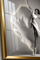 Peinture murale verticale sur toile de cristal, motif femme de ballet élégante avec contour lumineux, cadre en aluminium, papier de luxe, vente en gros d'usine